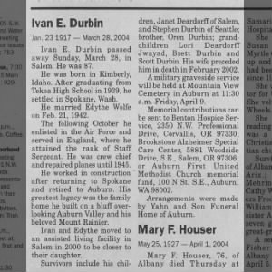 Ivan E. Durbin obituary 